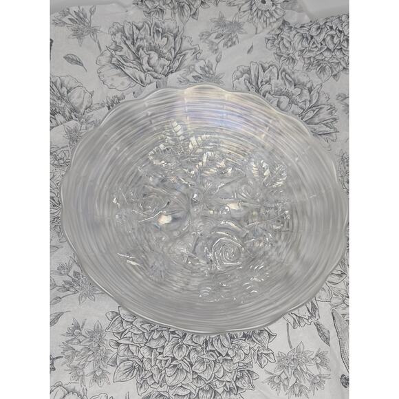 Antique Northwood White Carnival Glass Rose Show Deep Plate Iridescent Frosted - Picture 1 of 11